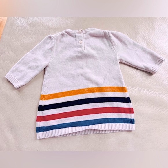 💥3/$20💥3-6M Gap Soft Sweater Dress, Long-Sleeve, Cream Red Gold Blue Stripes - Picture 7 of 10